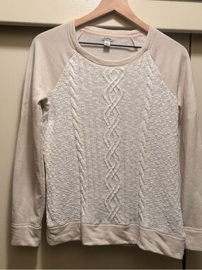 L.L.Bean Cream Cable Knit Raglan Pullover Size S
